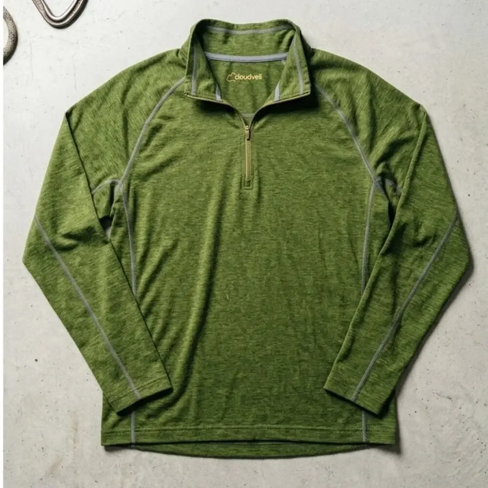 RARE Discontinued Cloudveil Mens XL Quarter Zip Base Layer Heather Green Hiking